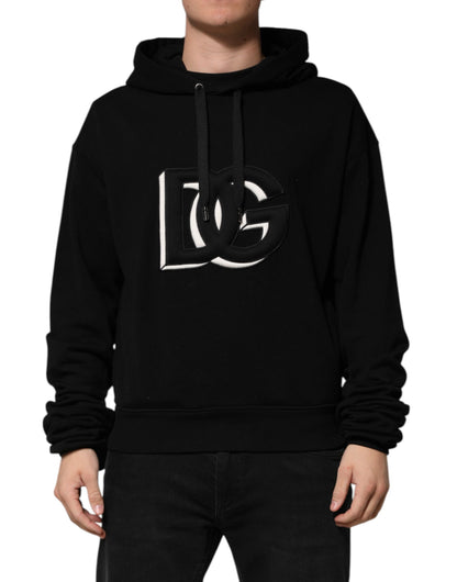 Black Cotton Oversize DG Logo Patch Hoodie Sweater