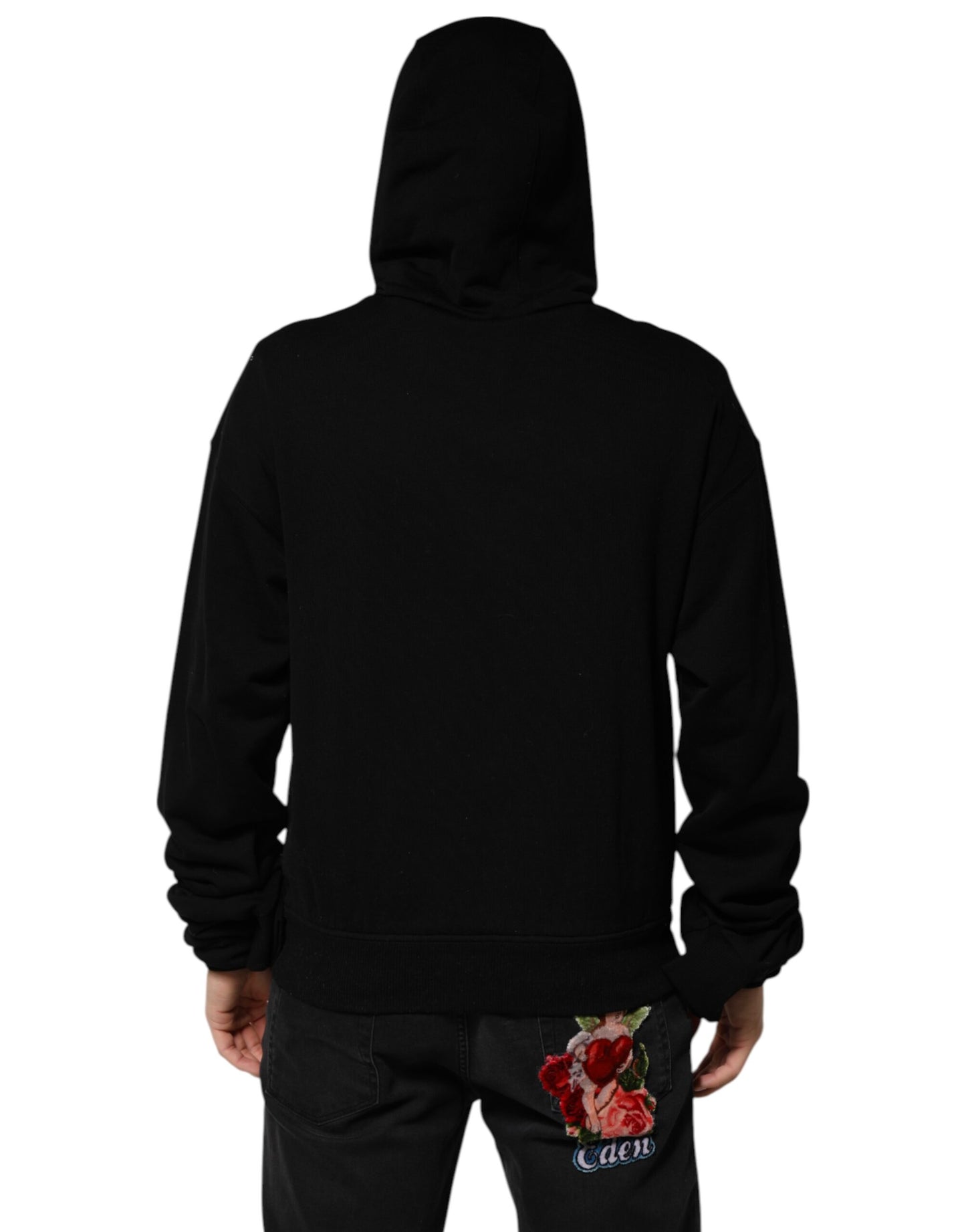 Black Cotton Oversize DG Logo Patch Hoodie Sweater
