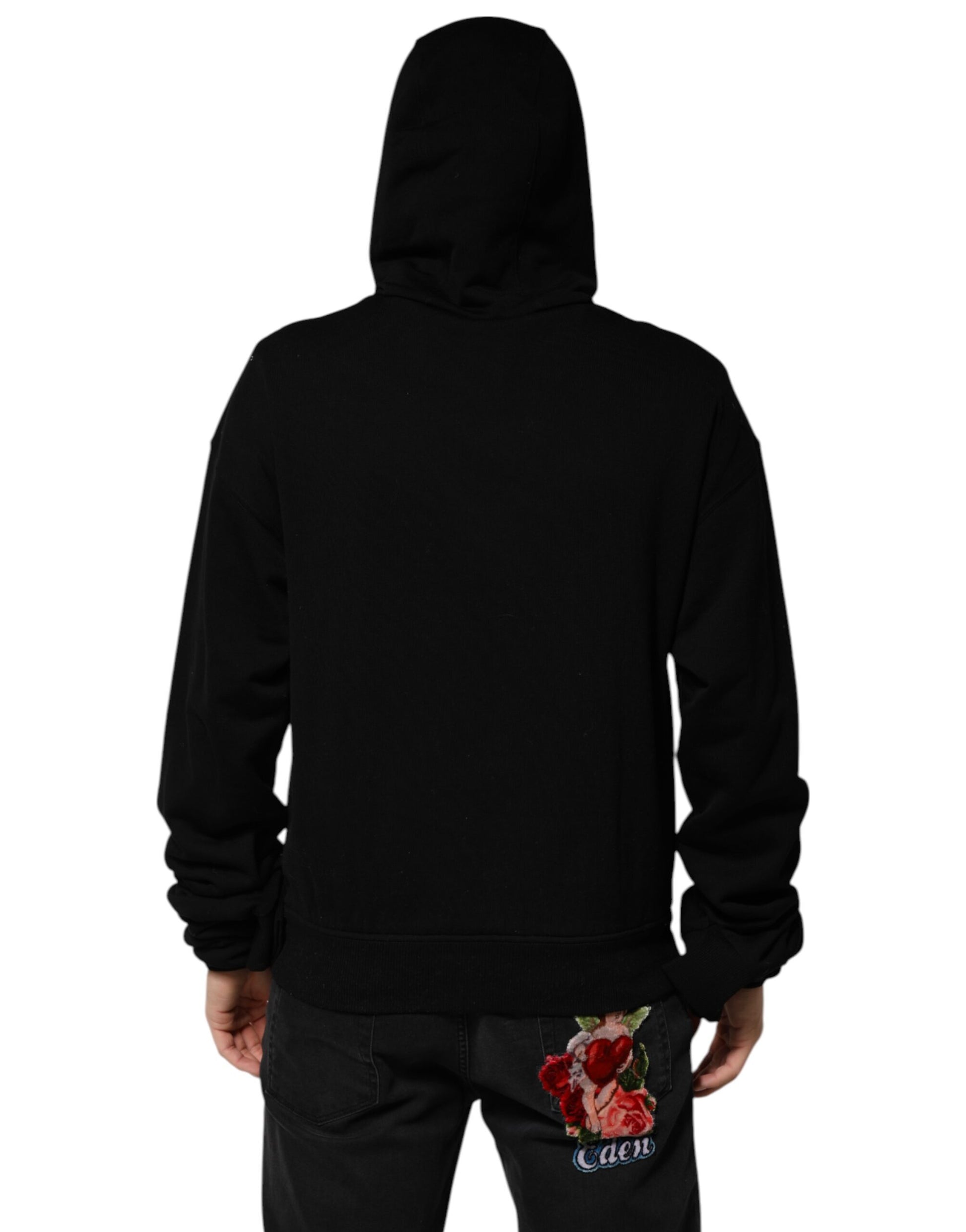 Black Cotton Oversize DG Logo Patch Hoodie Sweater