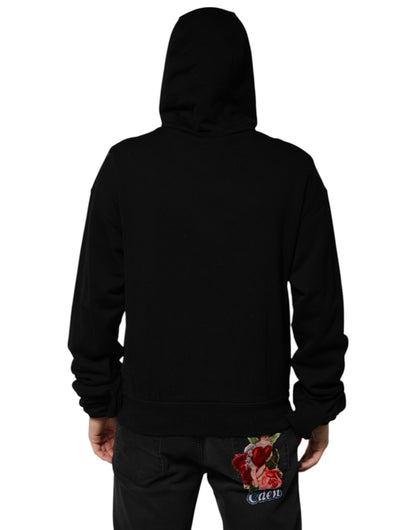Black Cotton Oversize DG Logo Patch Hoodie Sweater