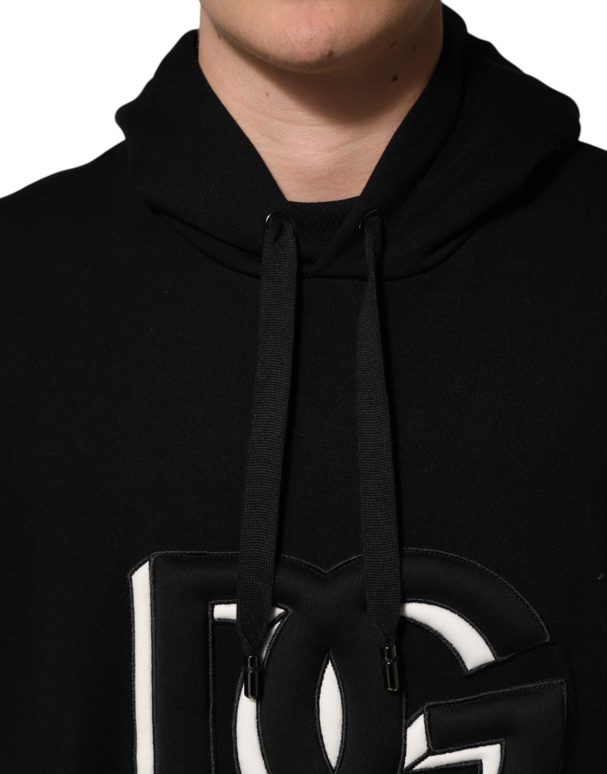 Black Cotton Oversize DG Logo Patch Hoodie Sweater