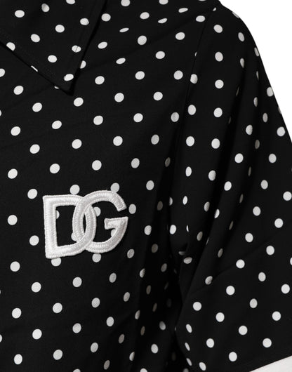 Black Polka Dot Short Sleeves Collared Polo T-shirt
