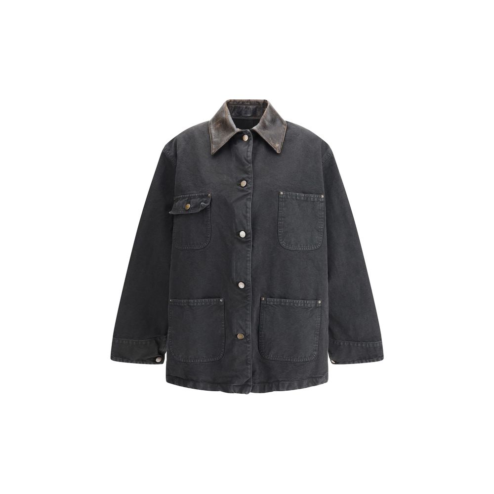 Denim Jacket with leather collar