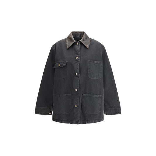 Denim Jacket with leather collar