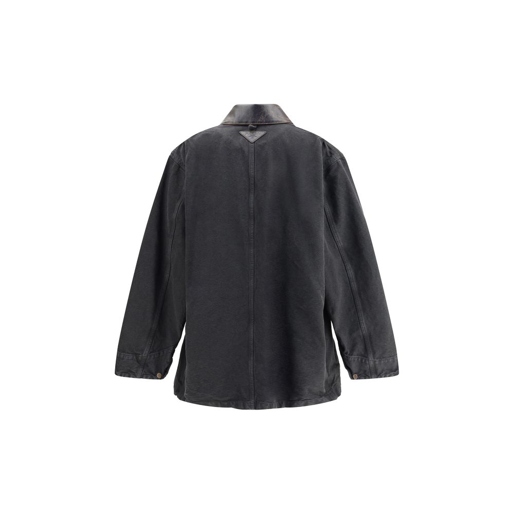 Denim Jacket with leather collar