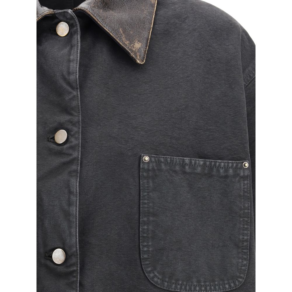 Denim Jacket with leather collar