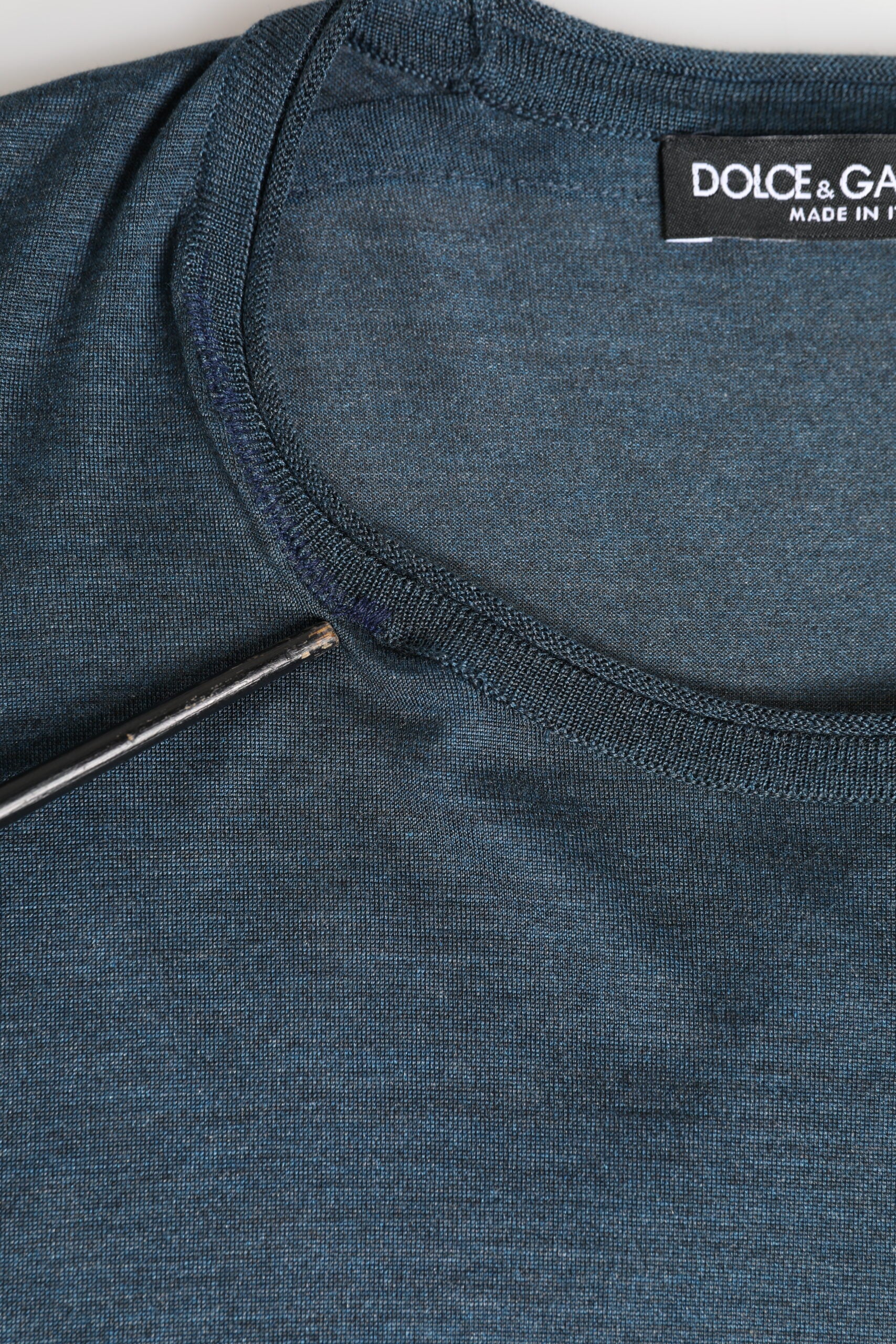 Dark Blue Silk Logo Patch Crew Neck T-shirt