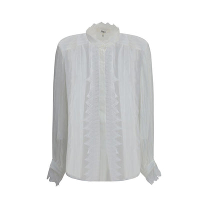 Ruffled silk muslin and lace Blouse
