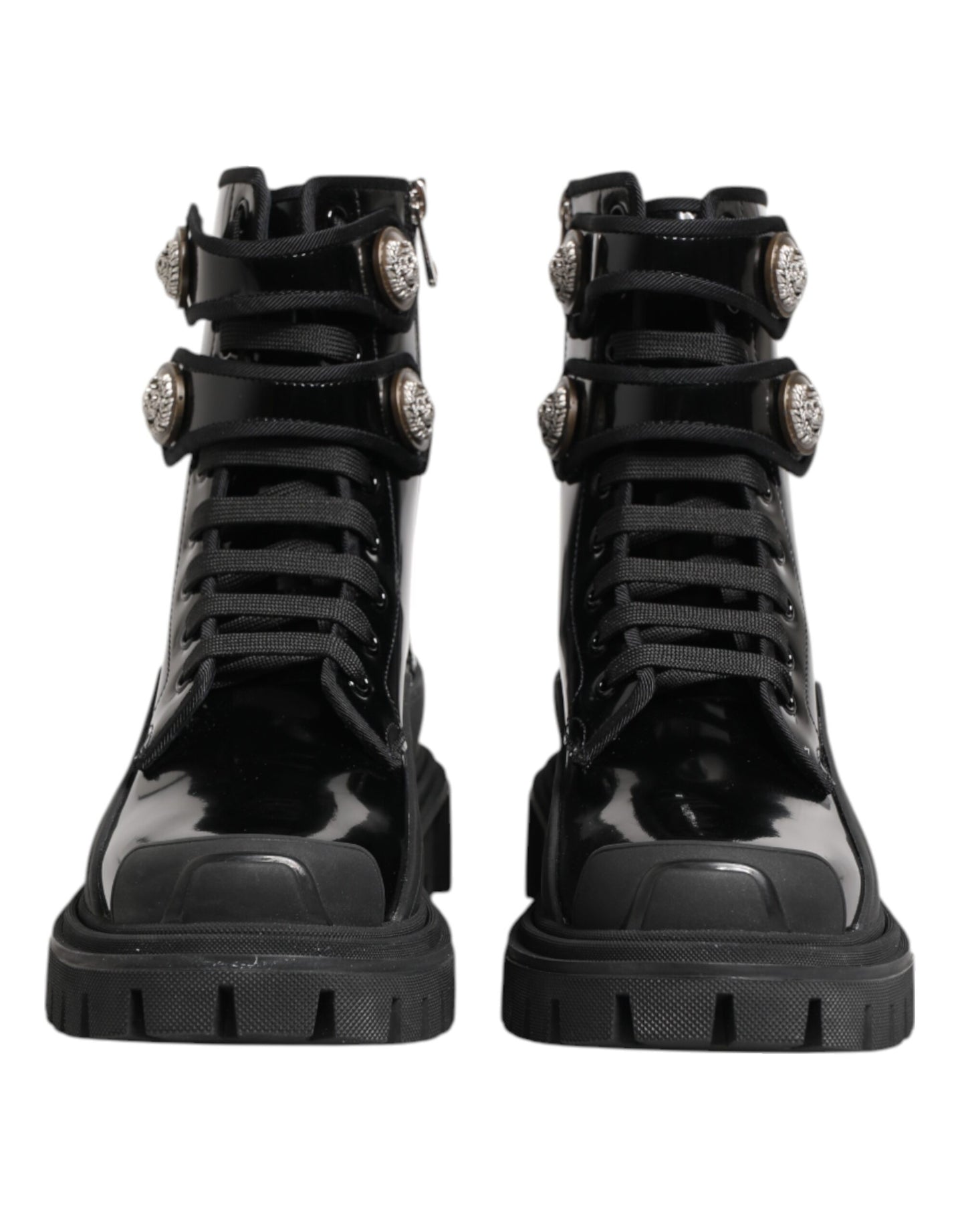 Black Leather DG Logo Combat Ankle Boots Shoes