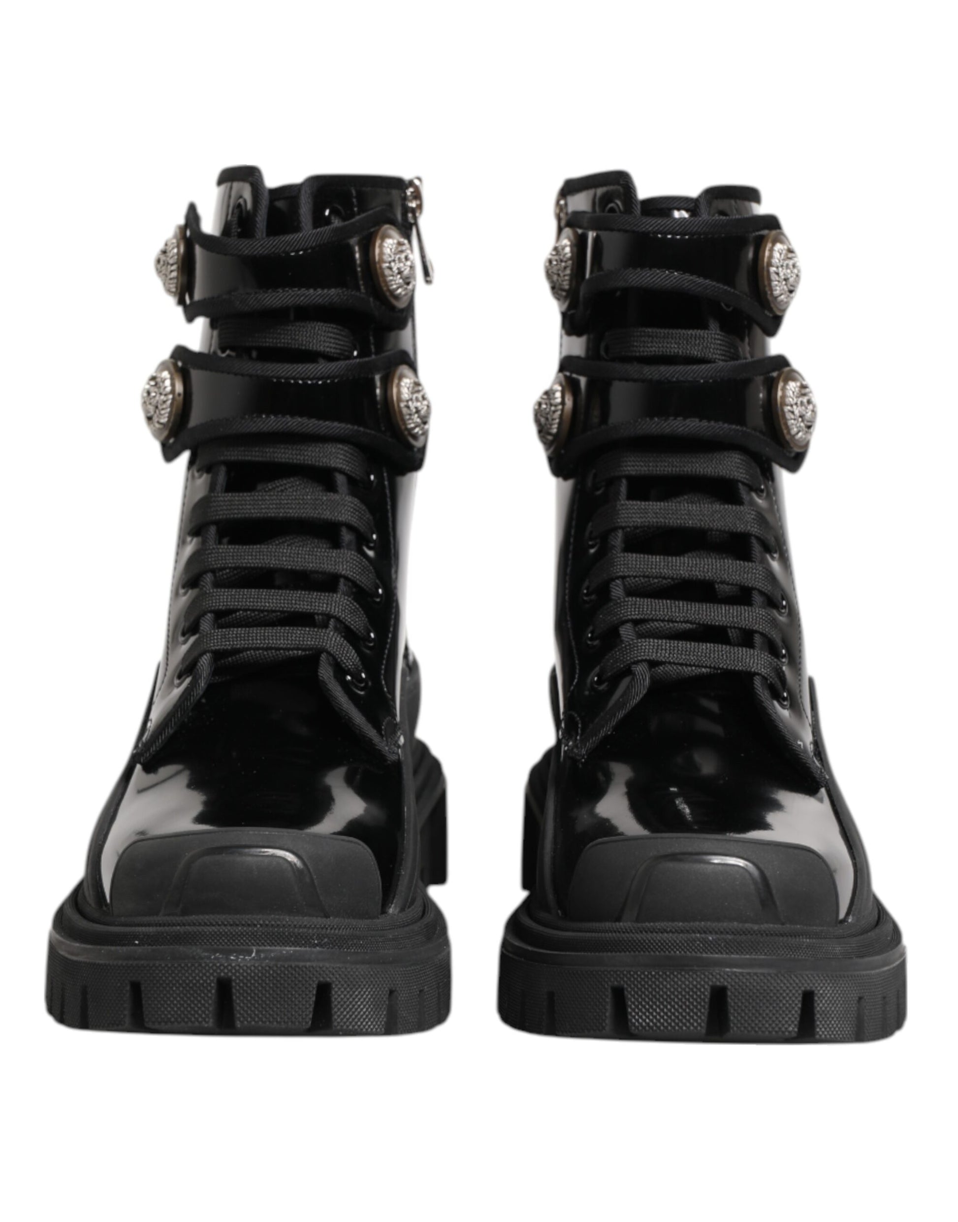 Black Leather DG Logo Combat Ankle Boots Shoes