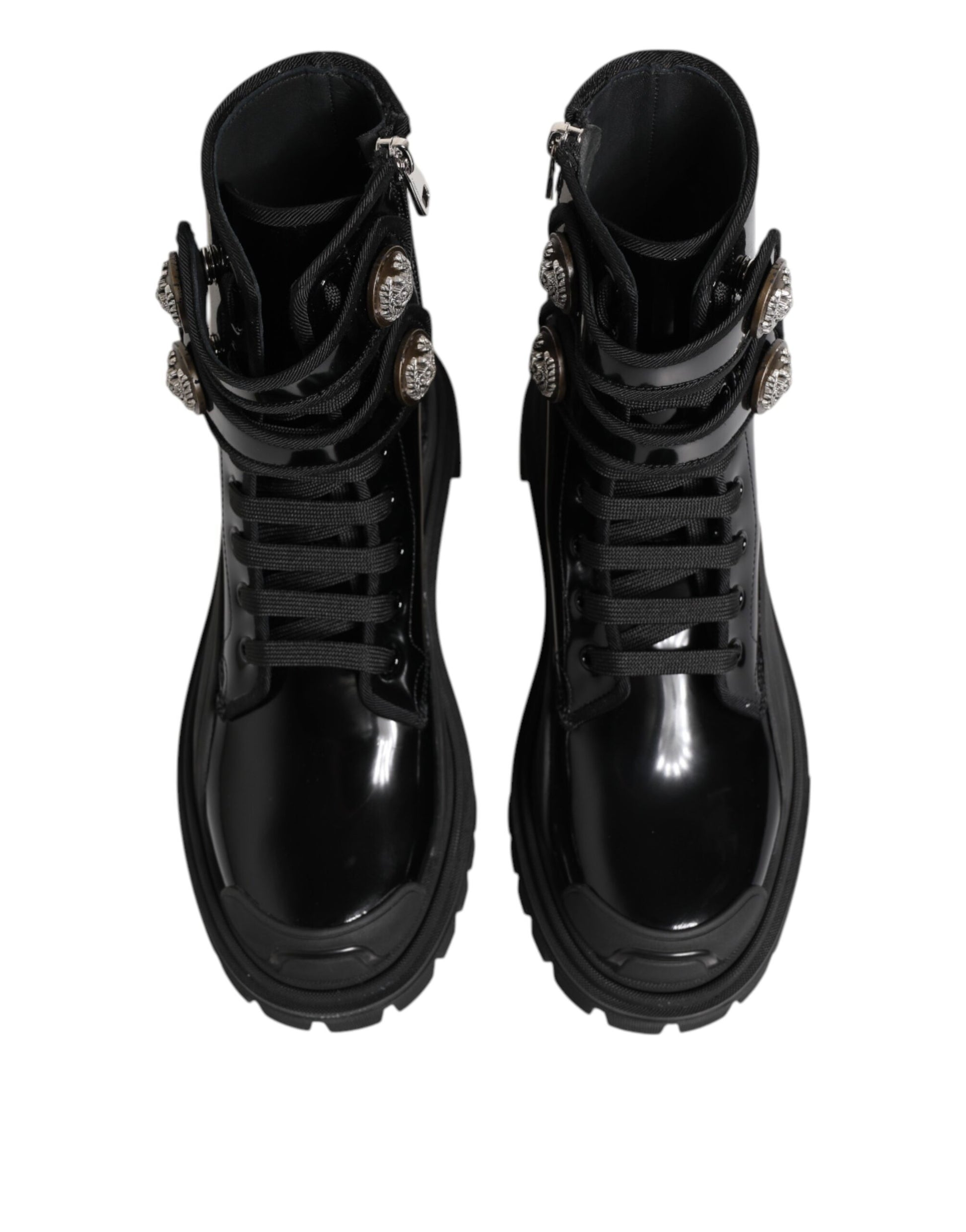 Black Leather DG Logo Combat Ankle Boots Shoes