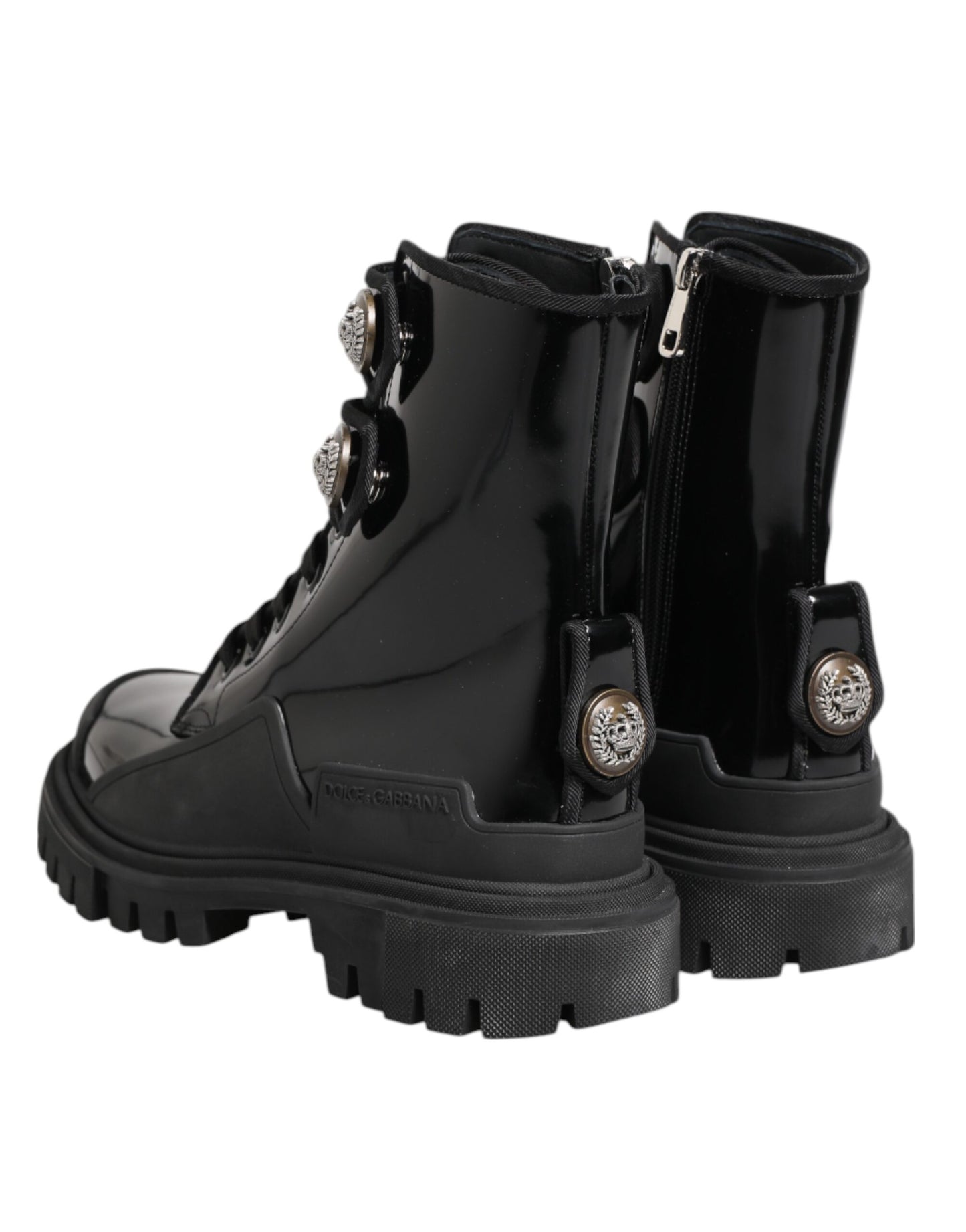 Black Leather DG Logo Combat Ankle Boots Shoes