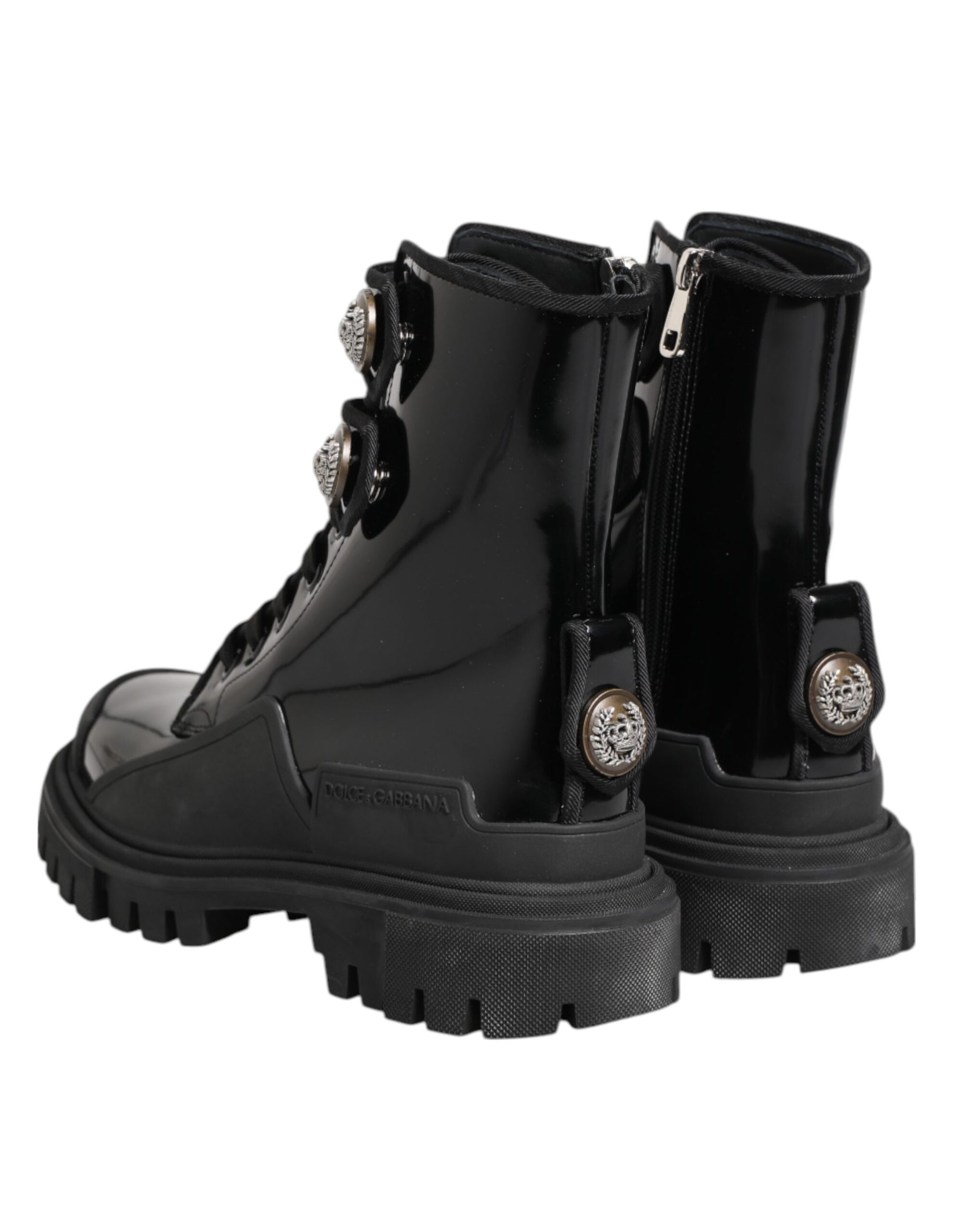 Black Leather DG Logo Combat Ankle Boots Shoes