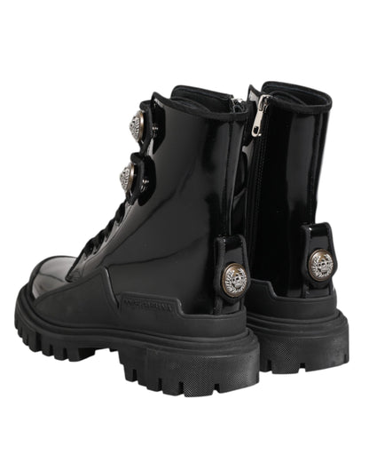 Black Leather DG Logo Combat Ankle Boots Shoes