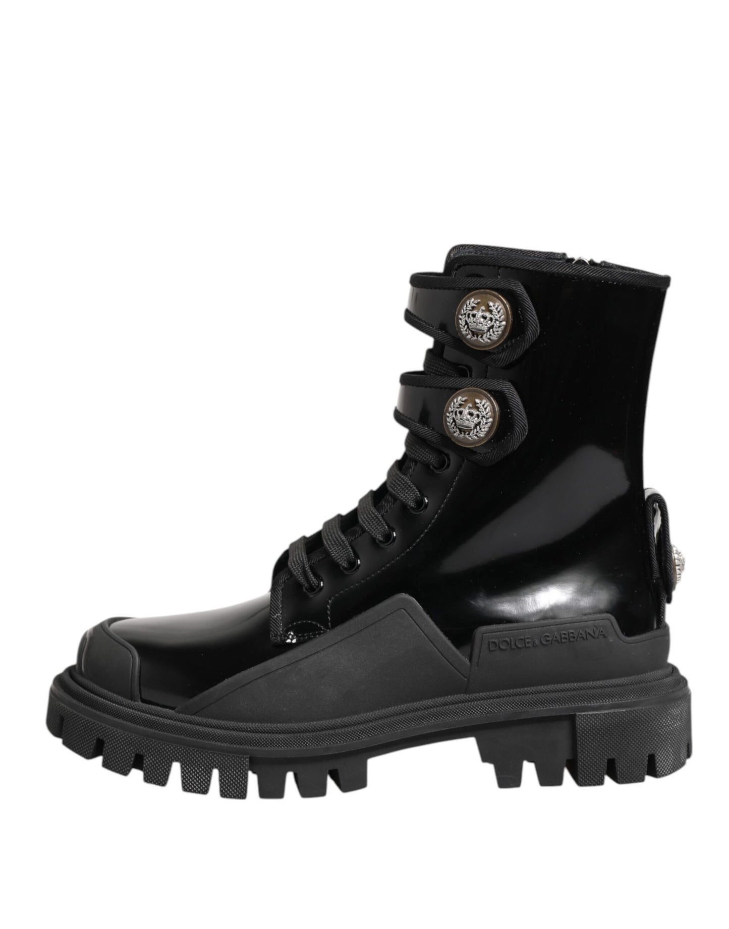 Black Leather DG Logo Combat Ankle Boots Shoes