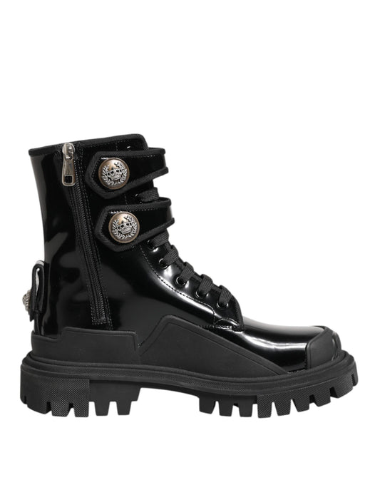 Black Leather DG Logo Combat Ankle Boots Shoes