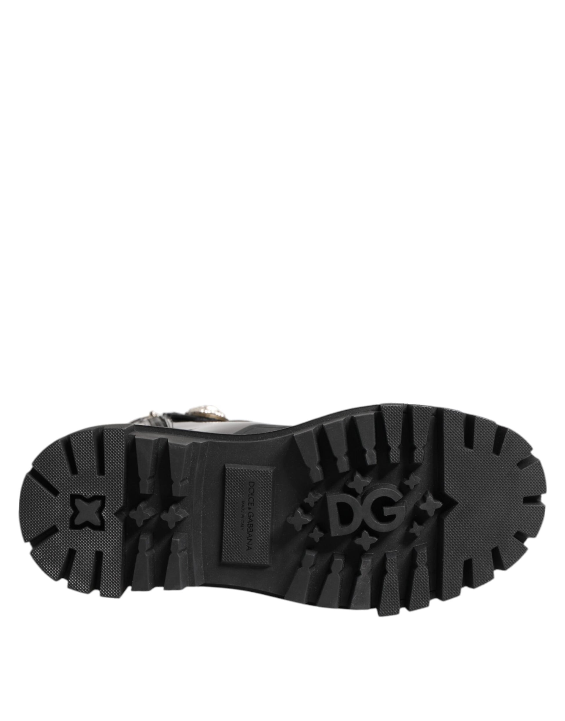 Black Leather DG Logo Combat Ankle Boots Shoes