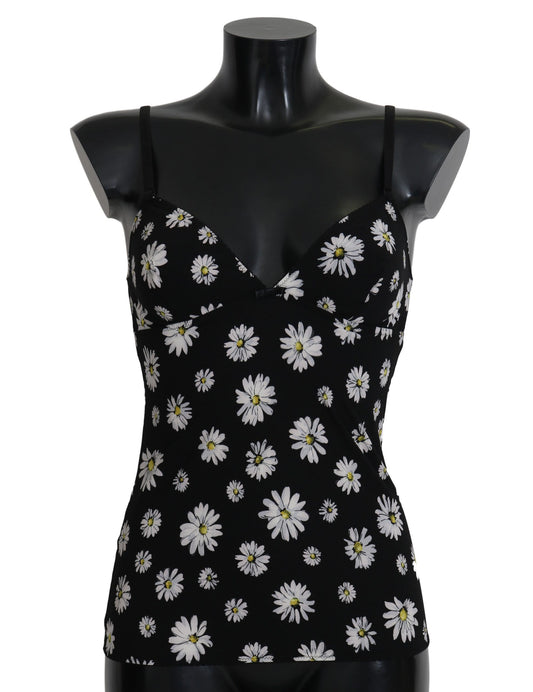 Elegante vestido camisero de encaje con estampado floral de margaritas negras