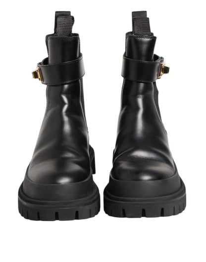 Black Calfskin DG Logo Strap Ankle Boots Shoes