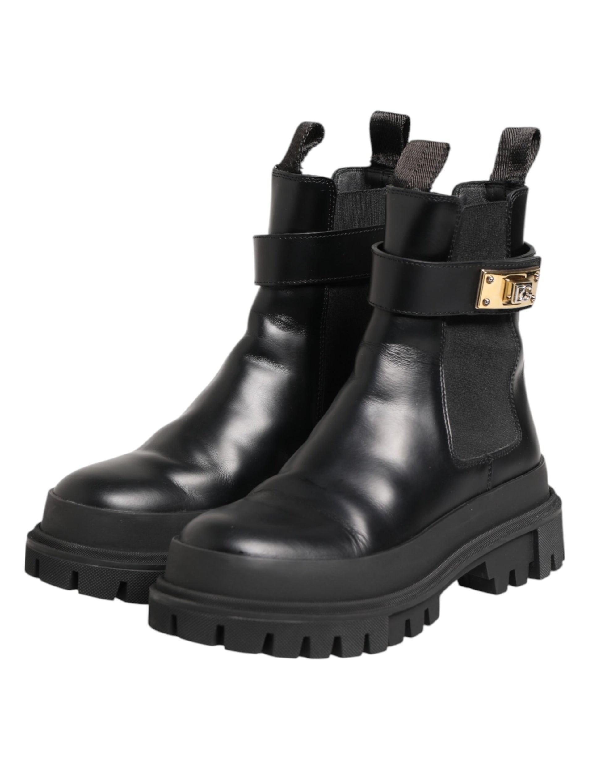 Black Calfskin DG Logo Strap Ankle Boots Shoes