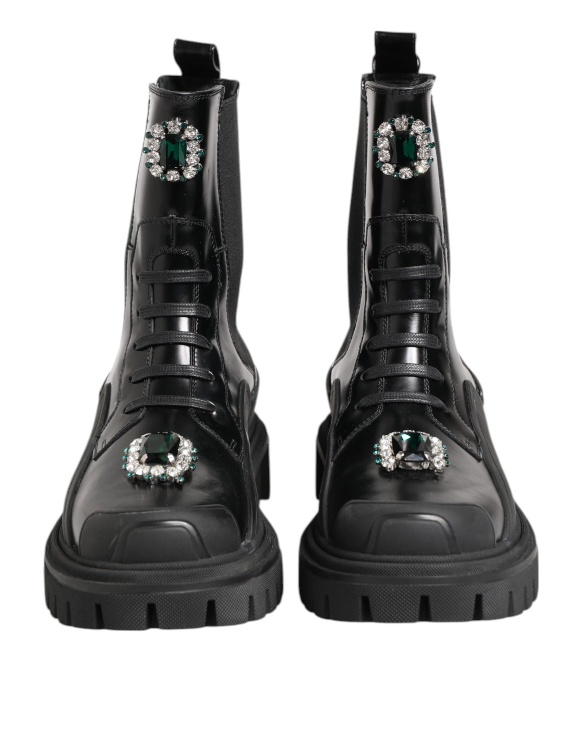 Black Crystal Embellished Combat Boots Shoes