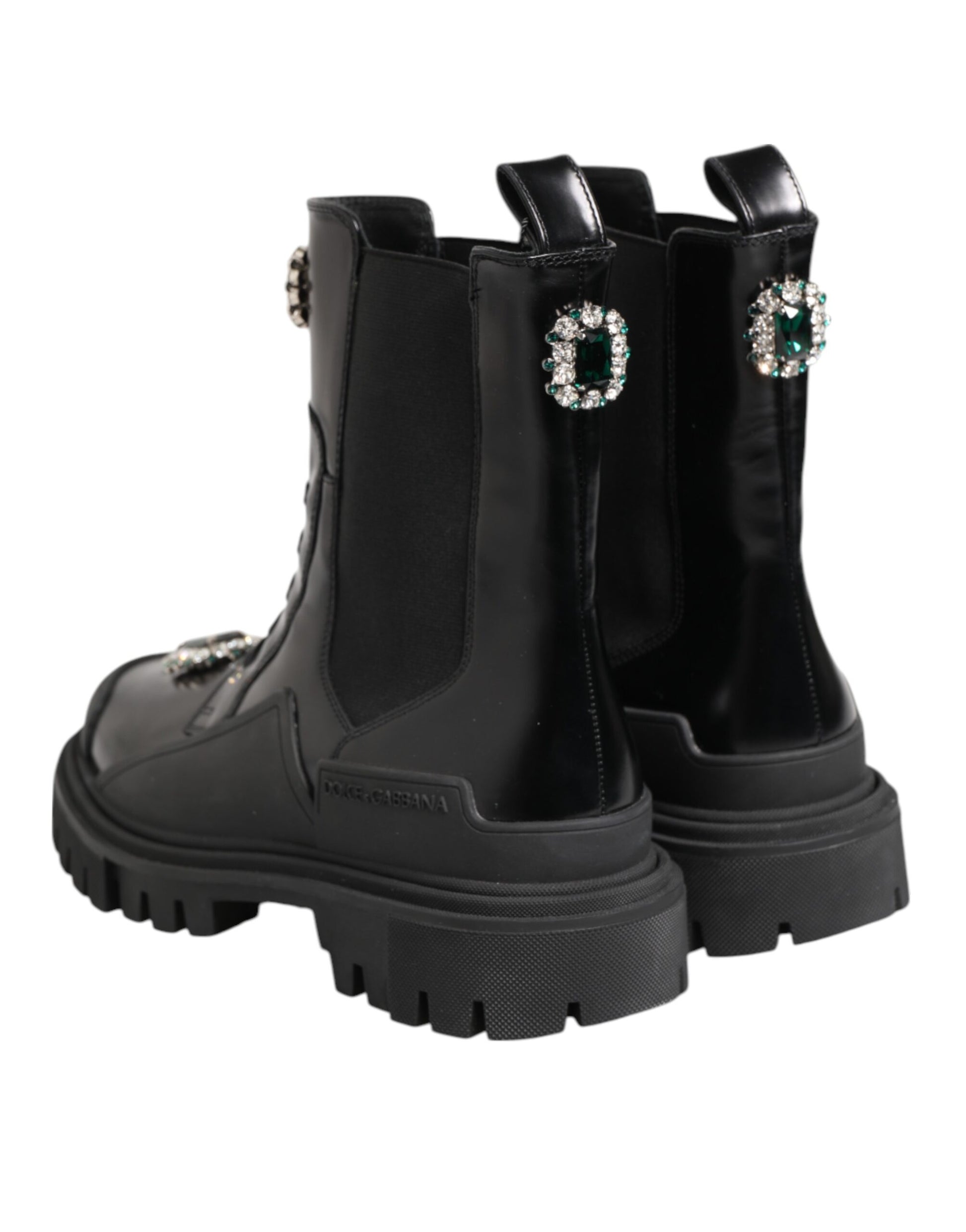 Black Crystal Embellished Combat Boots Shoes