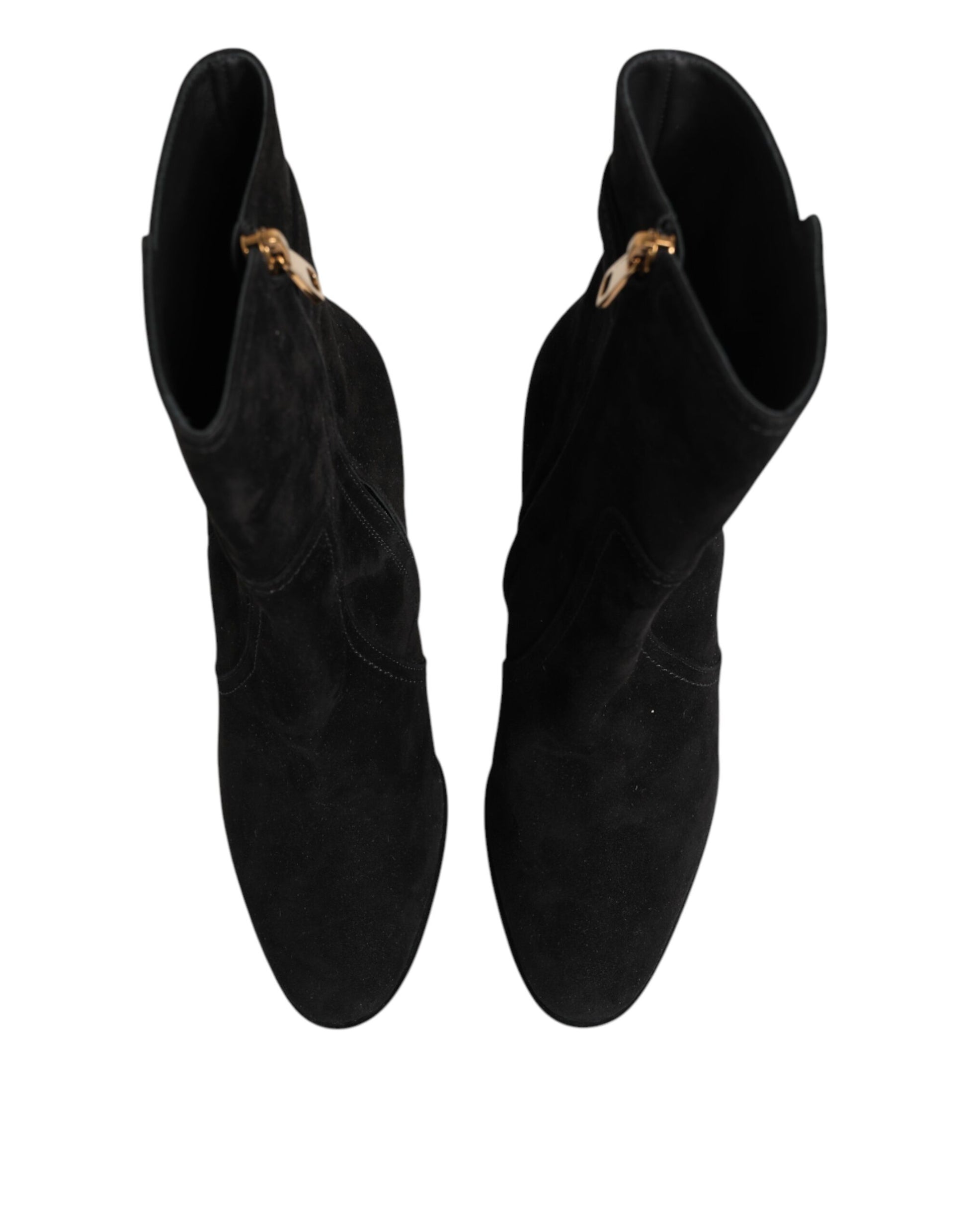 Black Suede Leather Mid Calf Boots Shoes
