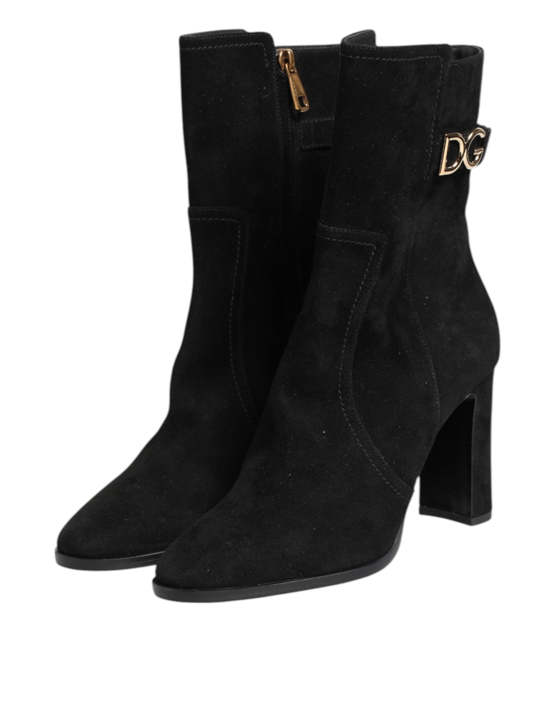 Black Suede Leather Mid Calf Boots Shoes