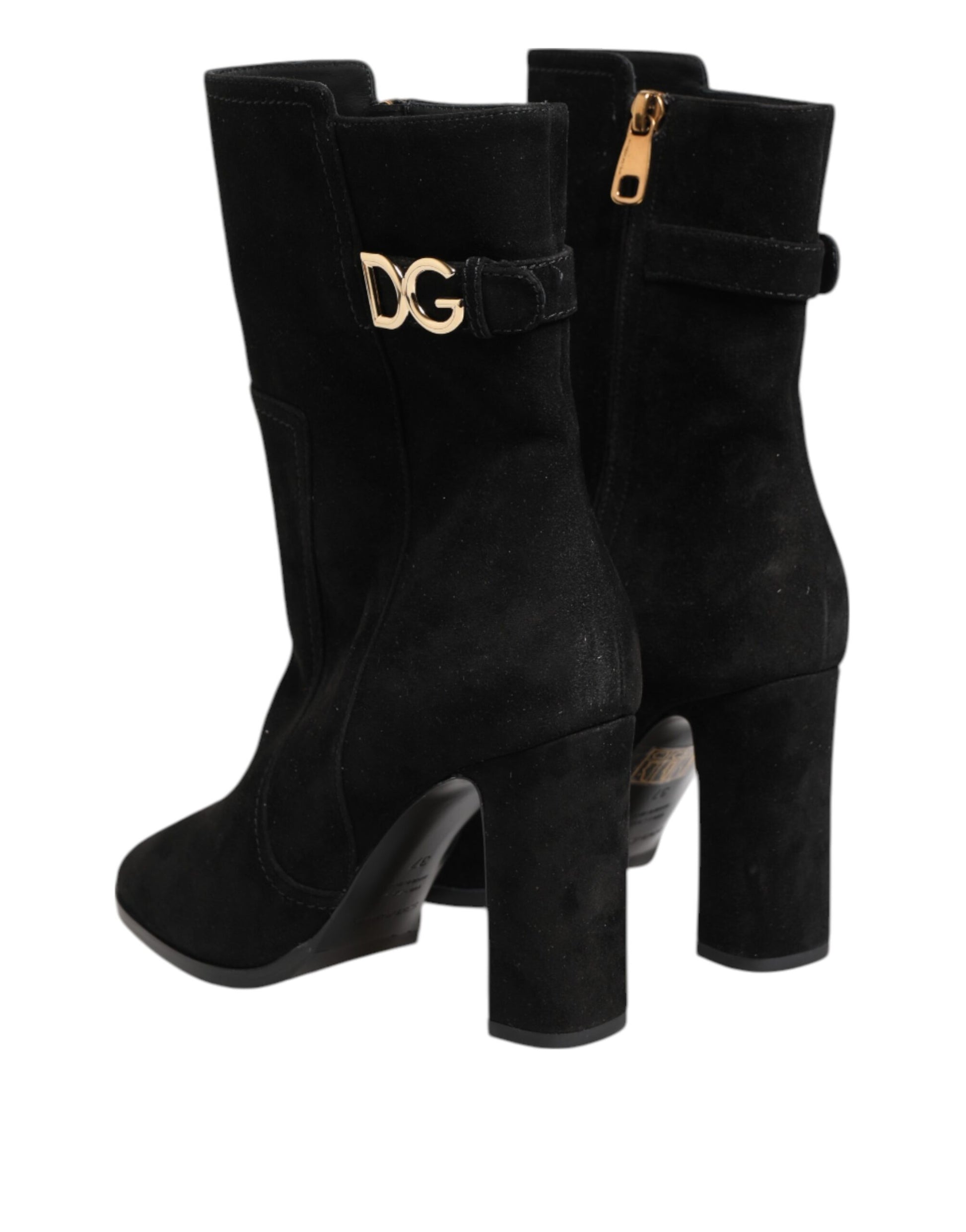 Black Suede Leather Mid Calf Boots Shoes