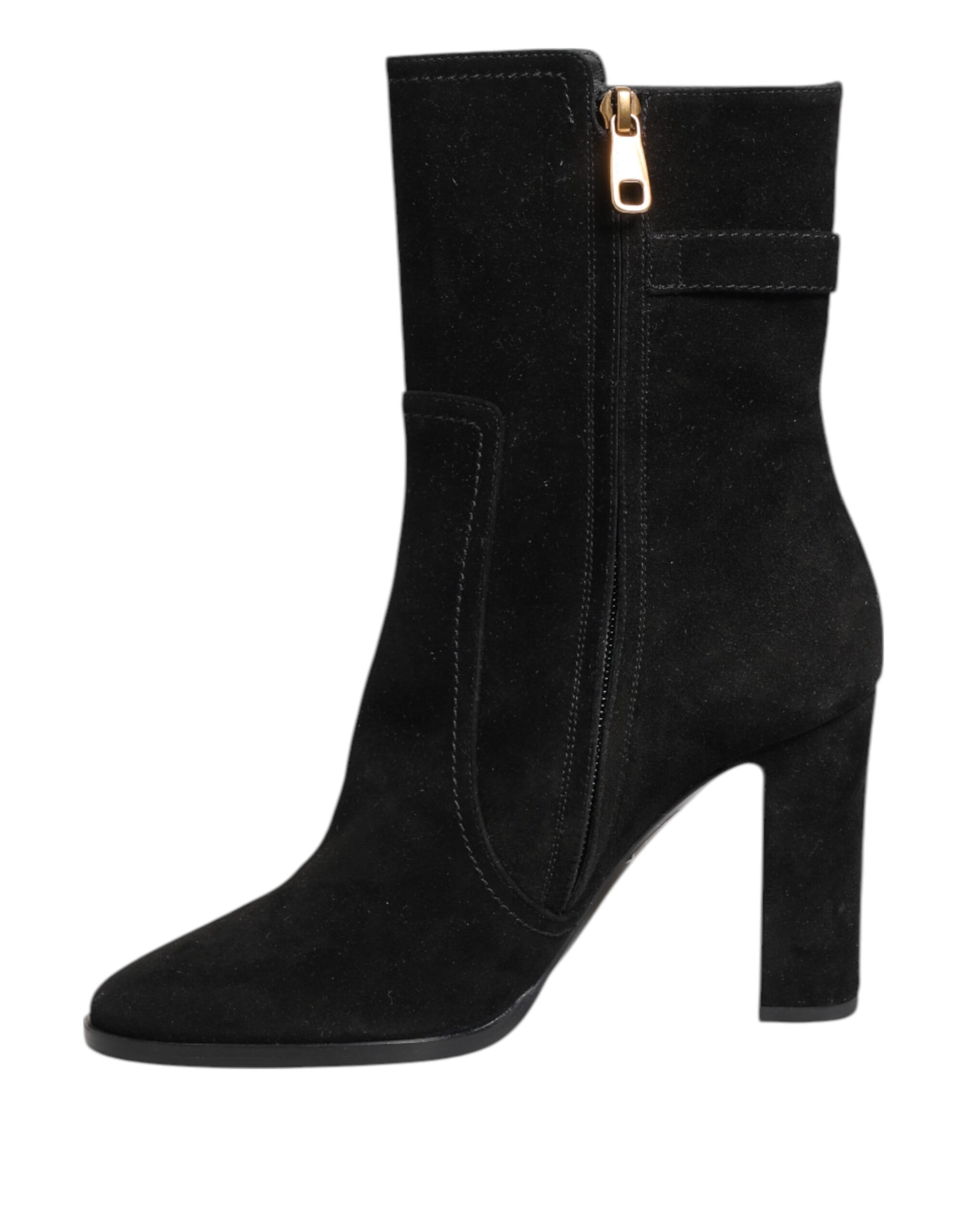 Black Suede Leather Mid Calf Boots Shoes