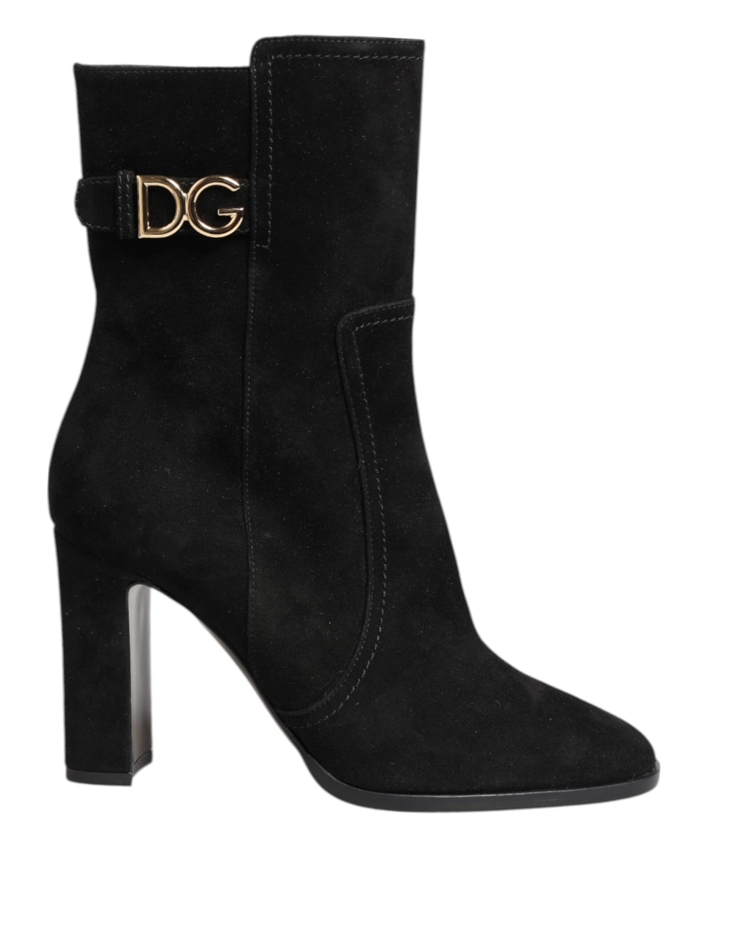 Black Suede Leather Mid Calf Boots Shoes