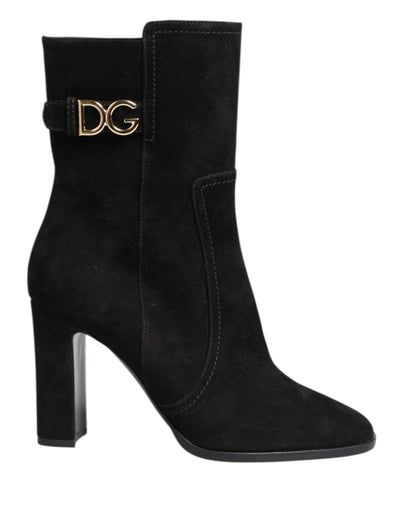 Black Suede Leather Mid Calf Boots Shoes