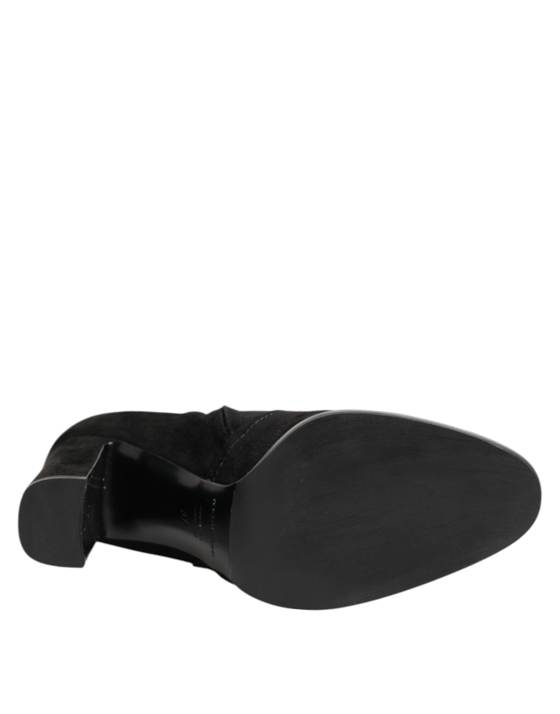 Black Suede Leather Mid Calf Boots Shoes