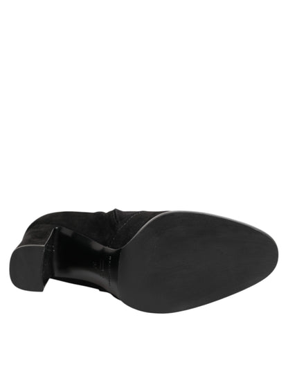 Black Suede Leather Mid Calf Boots Shoes