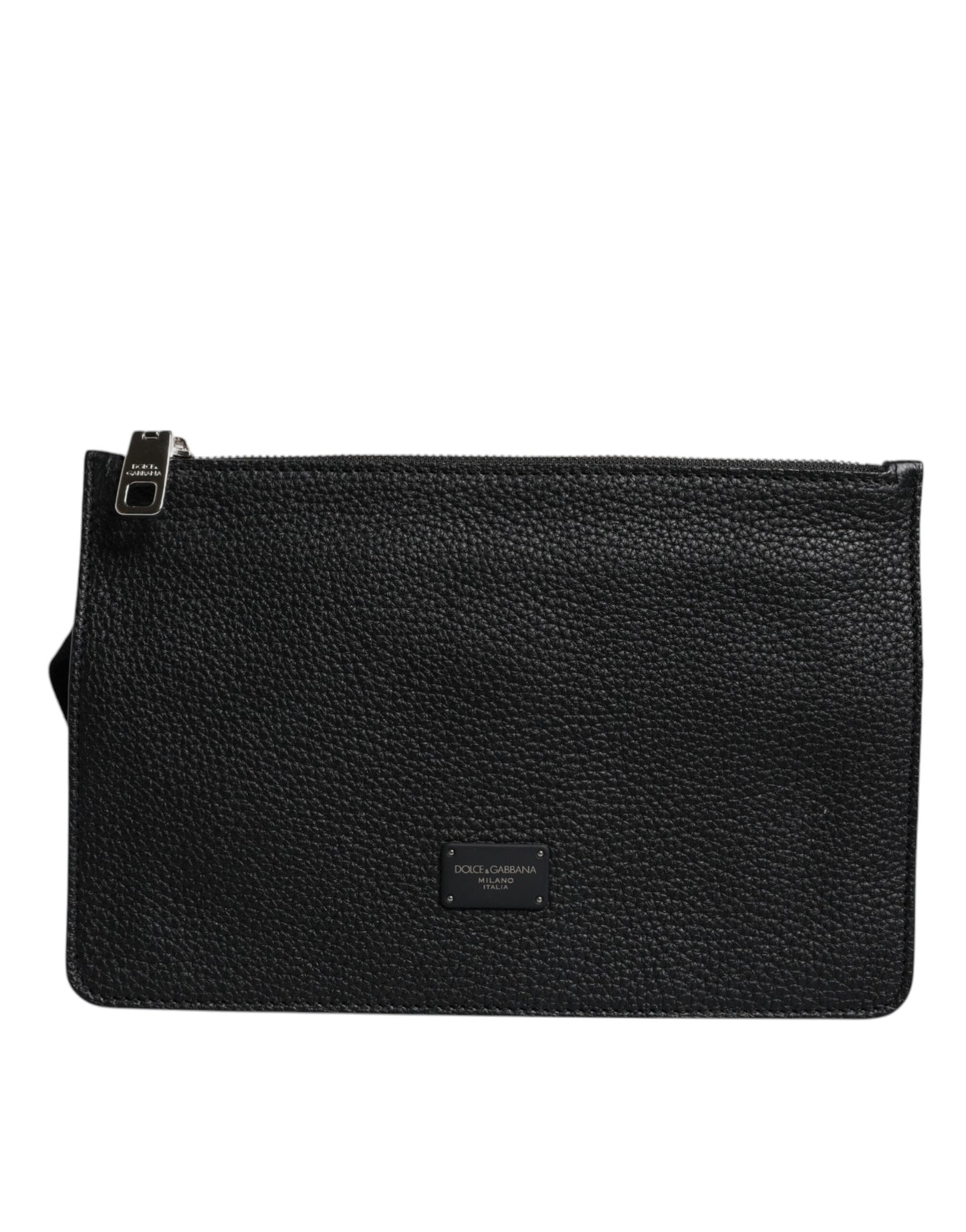Black Leather Logo Embossed Men Waist Fanny Pack Bag