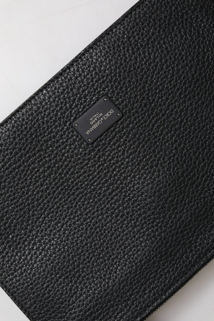 Black Leather Logo Embossed Men Waist Fanny Pack Bag