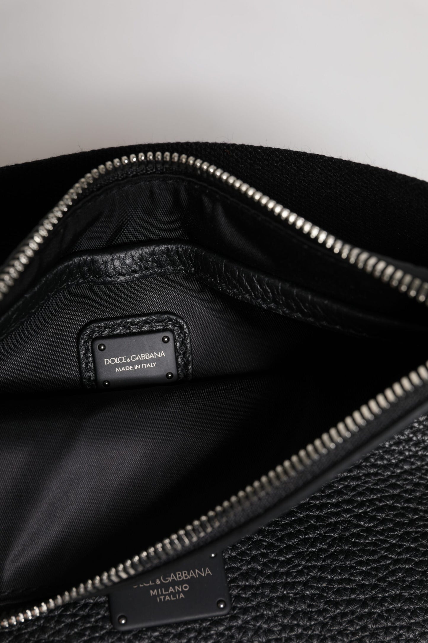 Black Leather Logo Embossed Men Waist Fanny Pack Bag