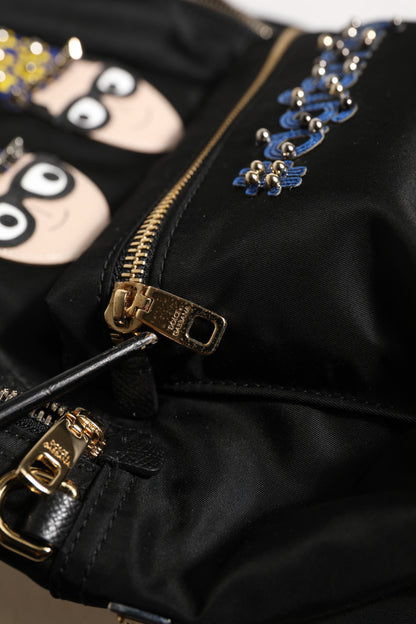 Black Nylon #DGFAMILY VULCANO Embellished Backpack Bag