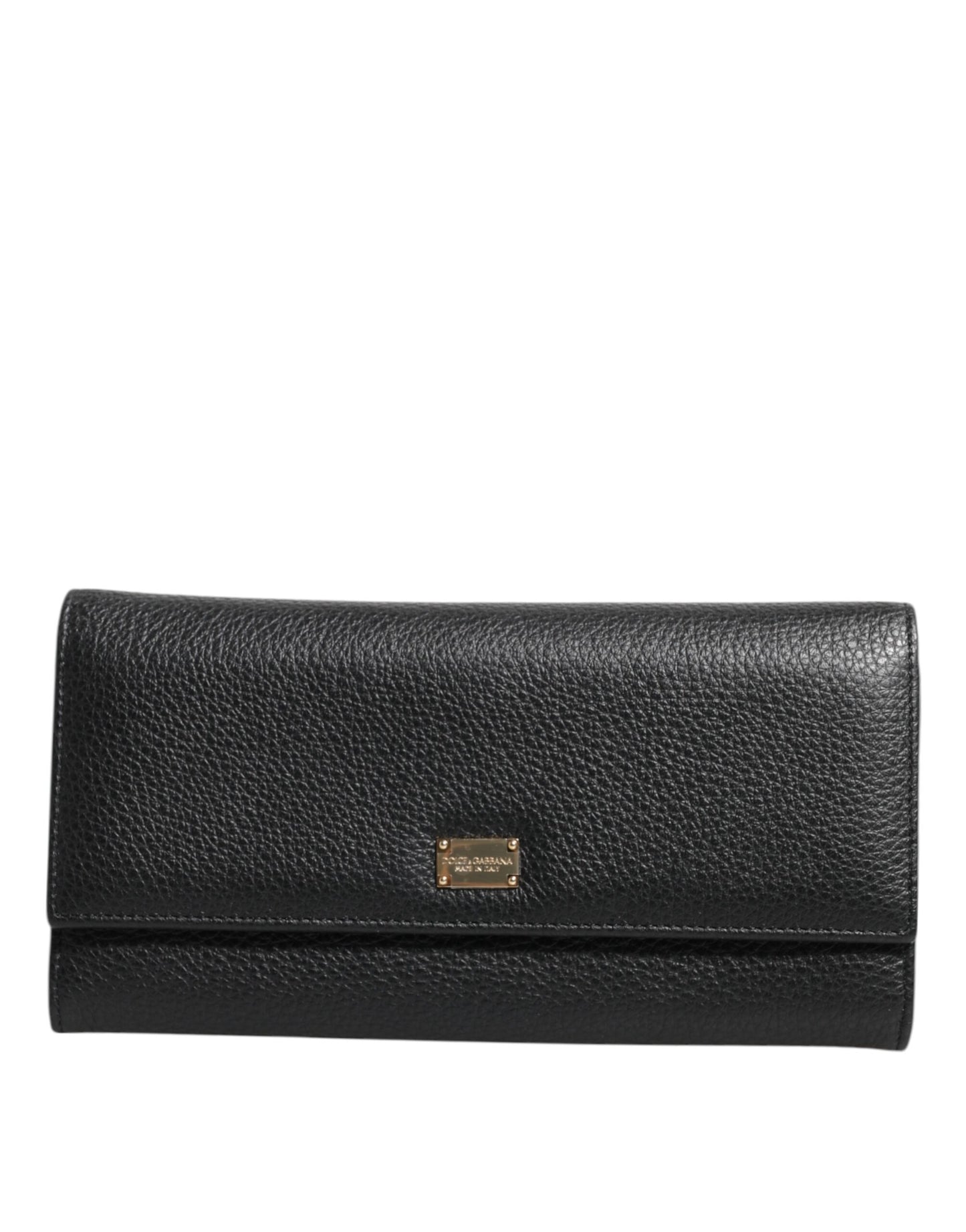 Black Leather Logo Plaque Card Holder Trifold Wallet