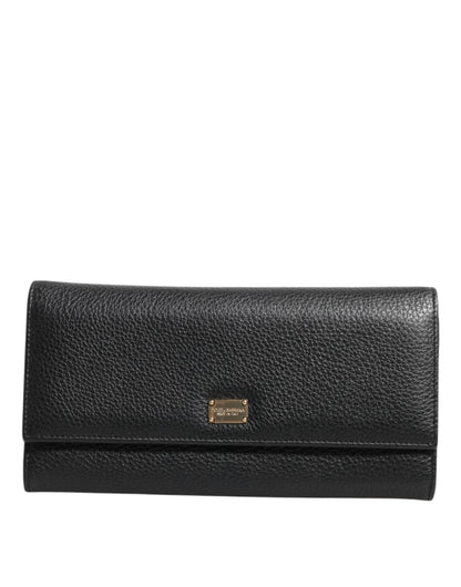 Black Leather Logo Plaque Card Holder Trifold Wallet