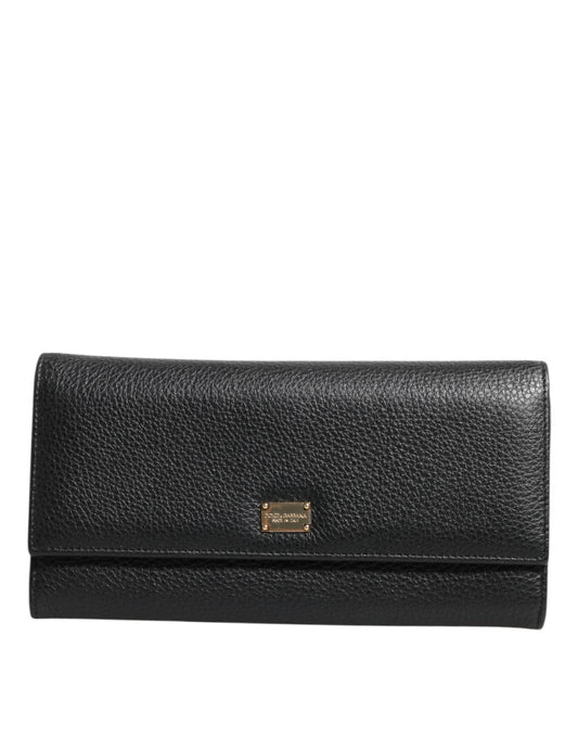 Black Leather Logo Plaque Card Holder Trifold Wallet