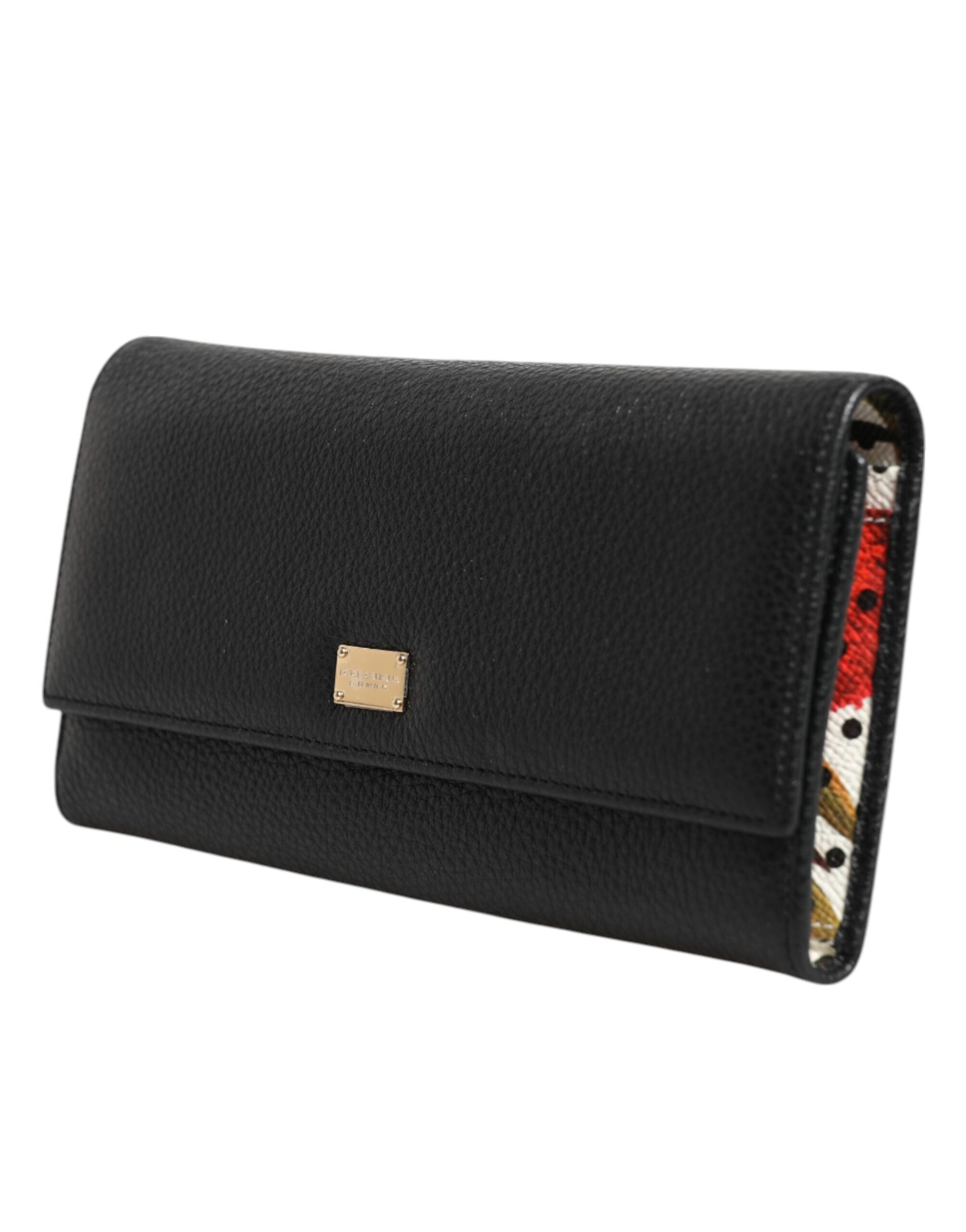 Black Leather Logo Plaque Card Holder Trifold Wallet