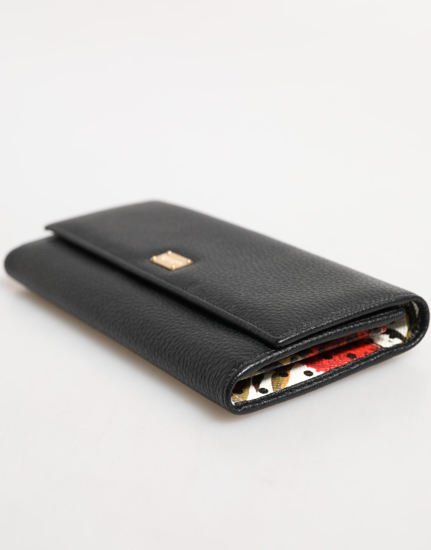 Black Leather Logo Plaque Card Holder Trifold Wallet