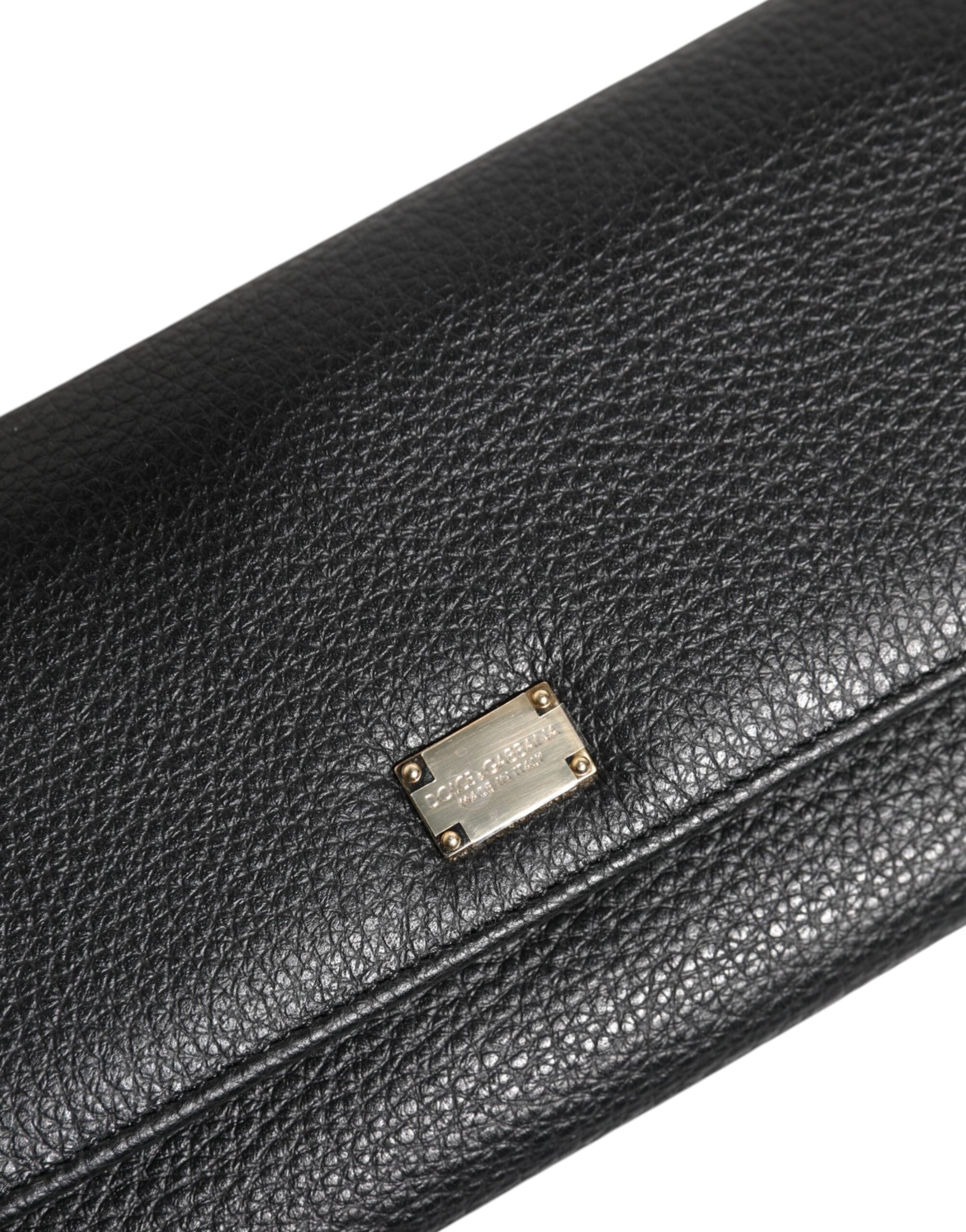 Black Leather Logo Plaque Trifold Card Holder Wallet