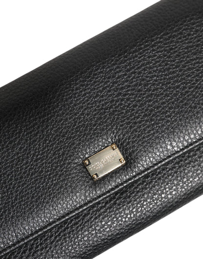 Black Leather Logo Plaque Trifold Card Holder Wallet