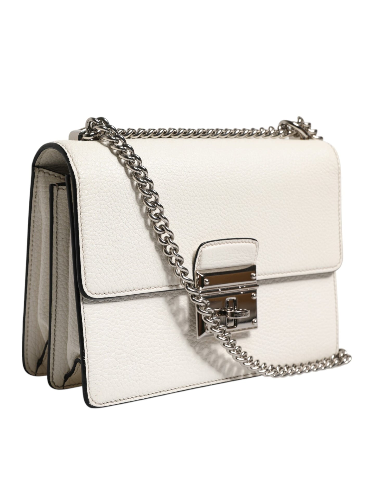 White Rosalia Small Calfskin Chain Shoulder Strap Bag