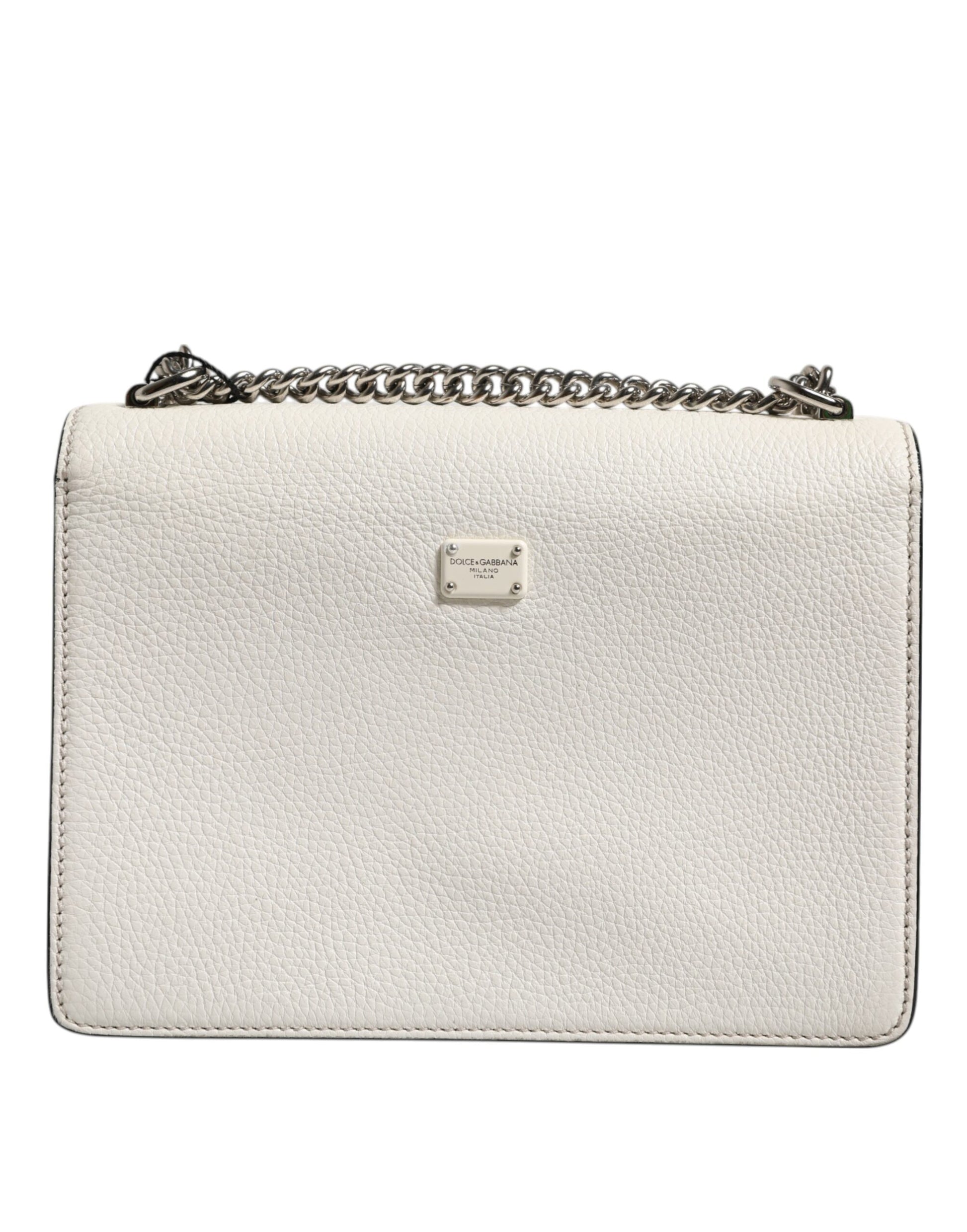 White Rosalia Small Calfskin Chain Shoulder Strap Bag