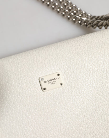 White Rosalia Small Calfskin Chain Shoulder Strap Bag