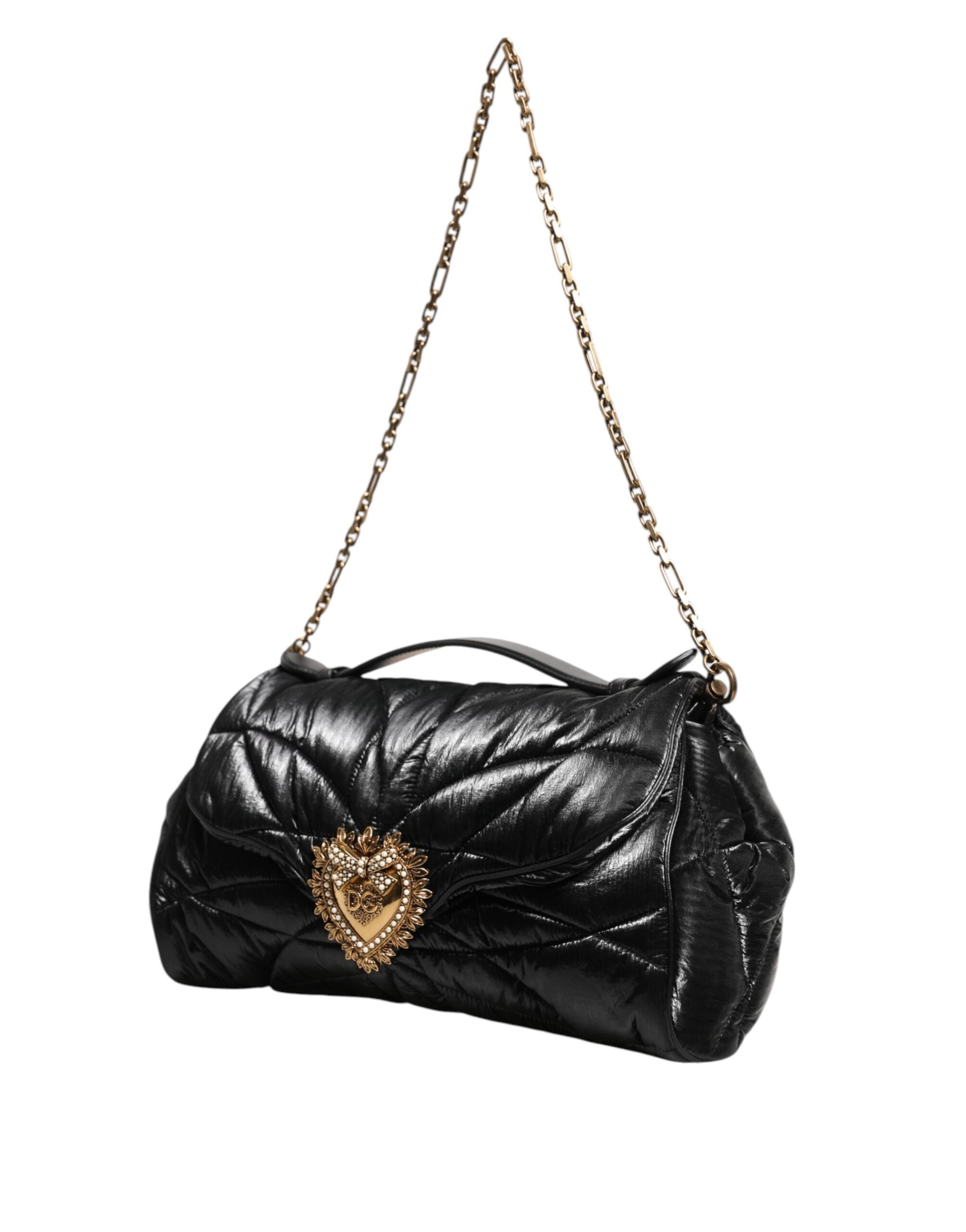 Black Quilted Nylon Devotion Satchel Chain Strap Bag