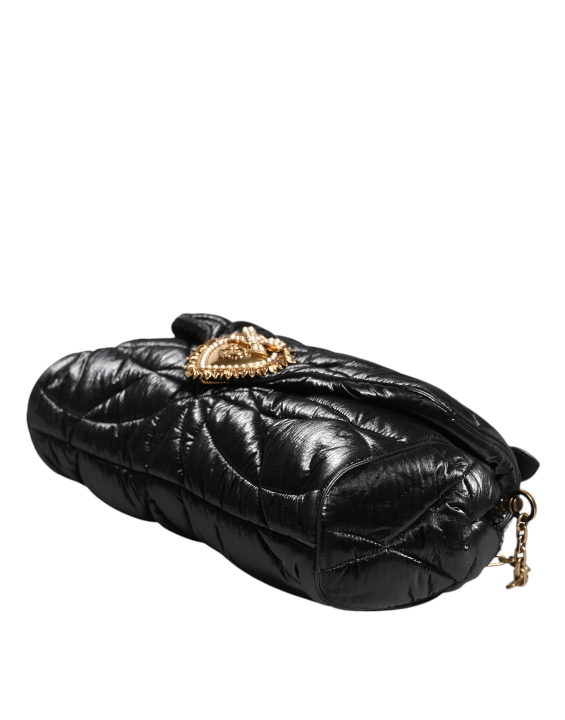 Black Quilted Nylon Devotion Satchel Chain Strap Bag